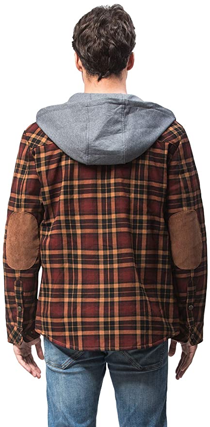 Mr.Stream Men’s Hooded Coat Casual Thicken Long Sleeve Plaid Work ...